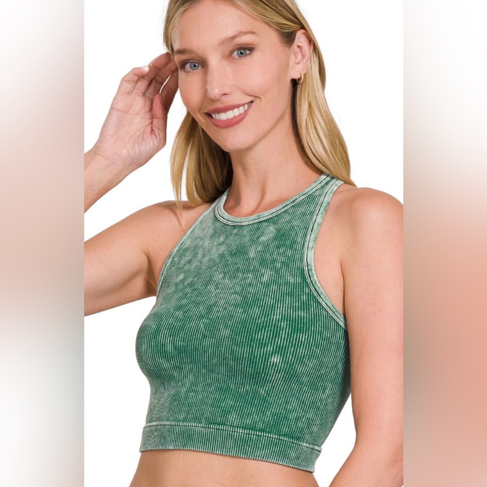 Zenana Outfitters Washed Green Ribbed Tank